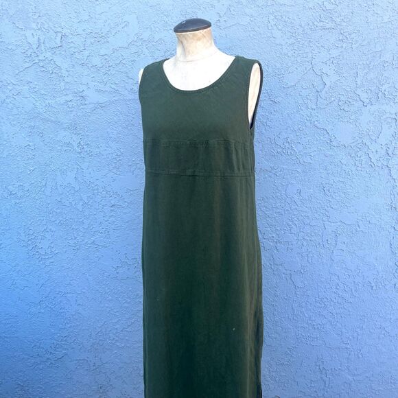 Vintage 90s Maxi Dress Cotton Size Small Dark Green - Picture 3 of 12